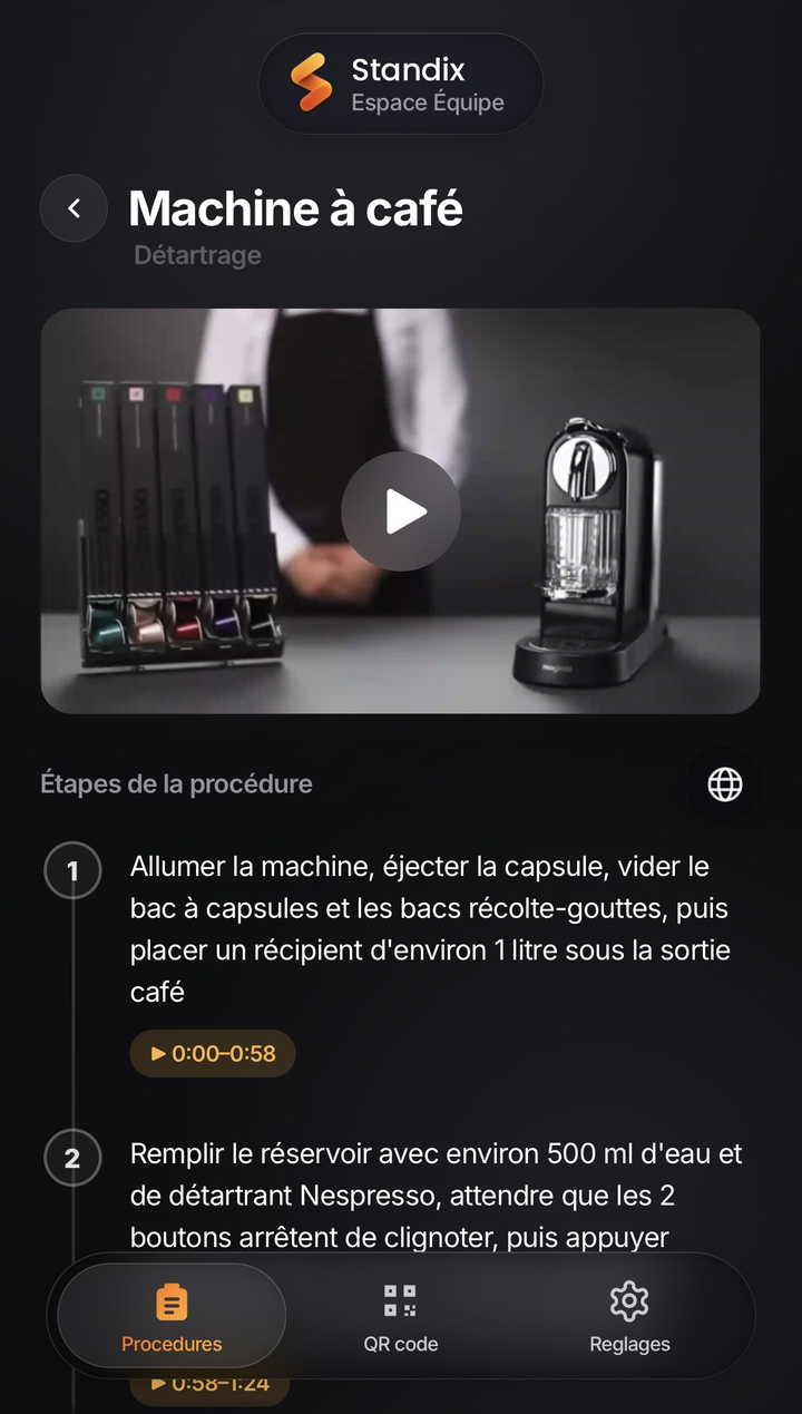 Une procédure Standix ouverte, avec sa vidéo et ses étapes