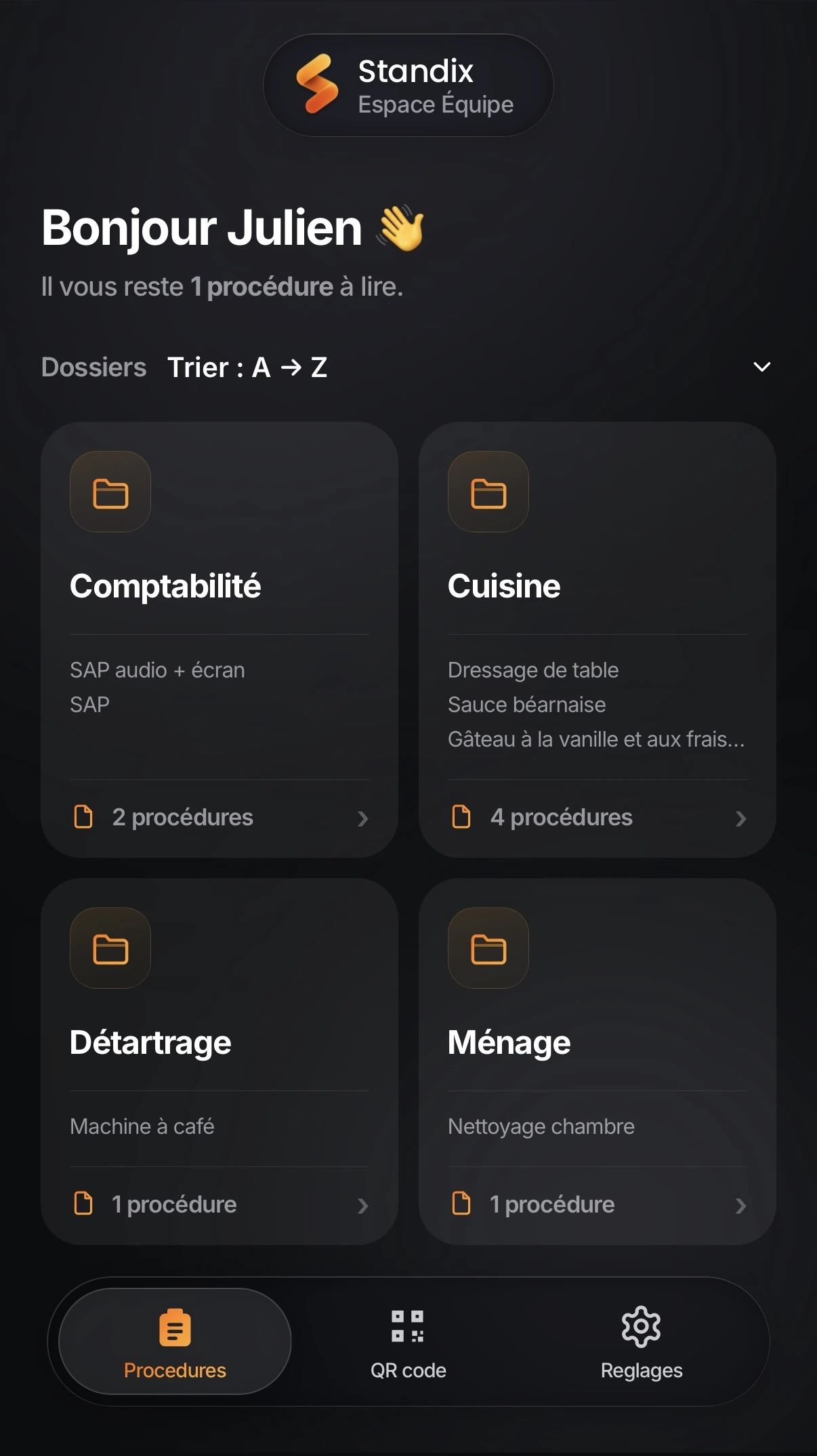 L'accueil de l'espace Équipe de Standix