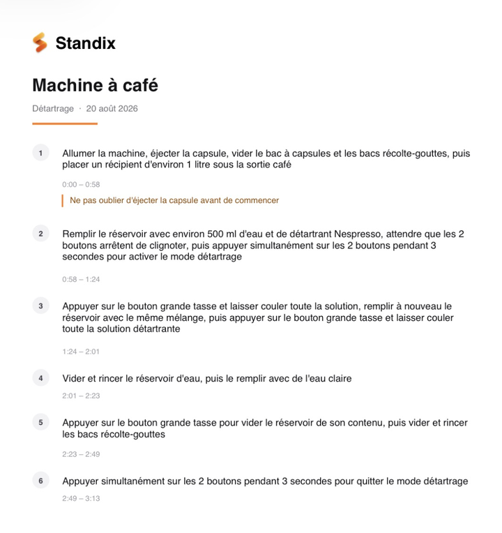 La même procédure exportée en PDF